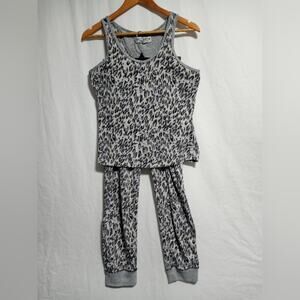 Live Love Lounge Woman's Sleep Set Cheetah Print Tank Top And Pants Size Large